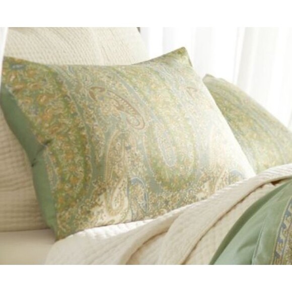 (2) Pottery Barn COLETTE Sage Green Paisley Cotton Standard Shams Pair EUC - Picture 1 of 7